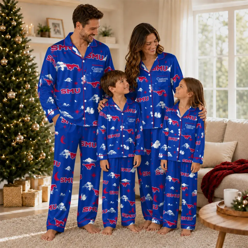 Smu Mustangs Long Pajama Set Custom Cloud Stars Blue Latest Model Smu Mustangs Long Pajama Set Custom Cloud Stars Blue Latest Model