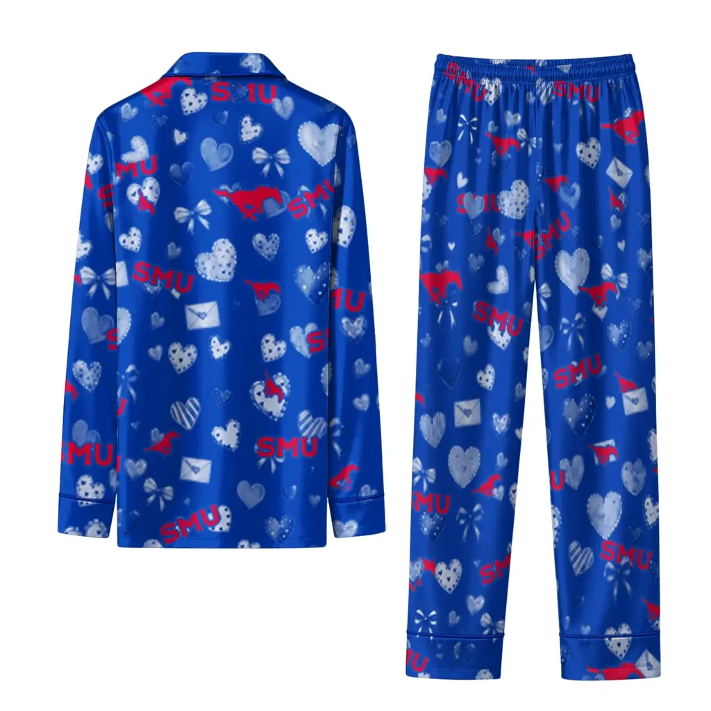 Smu Mustangs Long Pajama Set Custom Heart Charms Blue Fashion Forward Smu Mustangs Long Pajama Set Custom Heart Charms Blue Fashion Forward