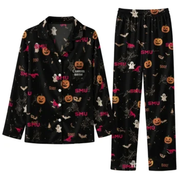 Smu Mustangs Long Pajama Set Custom Icon Confetti Black Best Selling