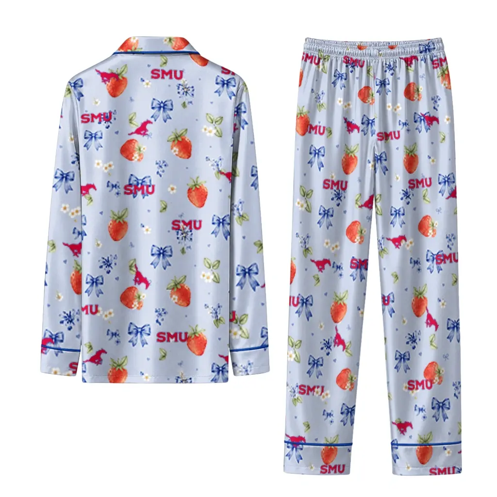 Smu Mustangs Long Pajama Set Custom Ribbon Florals Blue Fashion Forward Smu Mustangs Long Pajama Set Custom Ribbon Florals Blue Fashion Forward