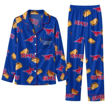 Smu Mustangs Long Pajama Set Custom Snack Scatter Blue Best Selling