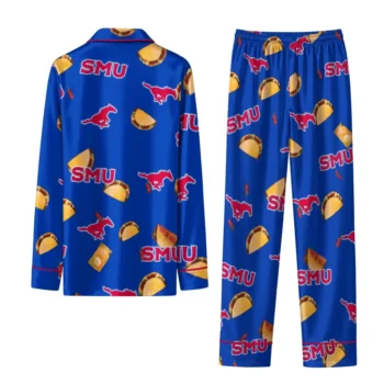 Smu Mustangs Long Pajama Set Custom Snack Scatter Blue Fashion Forward