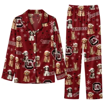 South Carolina Gamecocks Long Pajama Set Custom Animal Scatter Garnet Best Selling