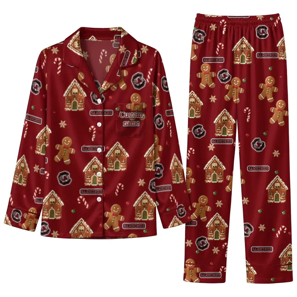 South Carolina Gamecocks Long Pajama Set Custom Candy Scatter Garnet Best Selling South Carolina Gamecocks Long Pajama Set Custom Candy Scatter Garnet Best Selling