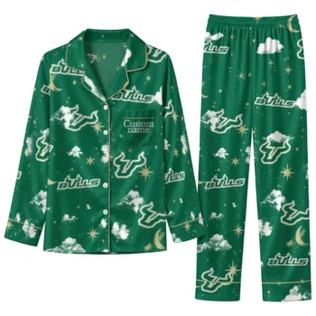 South Florida Bulls Long Pajama Set Custom Cloud Stars Green Best Selling