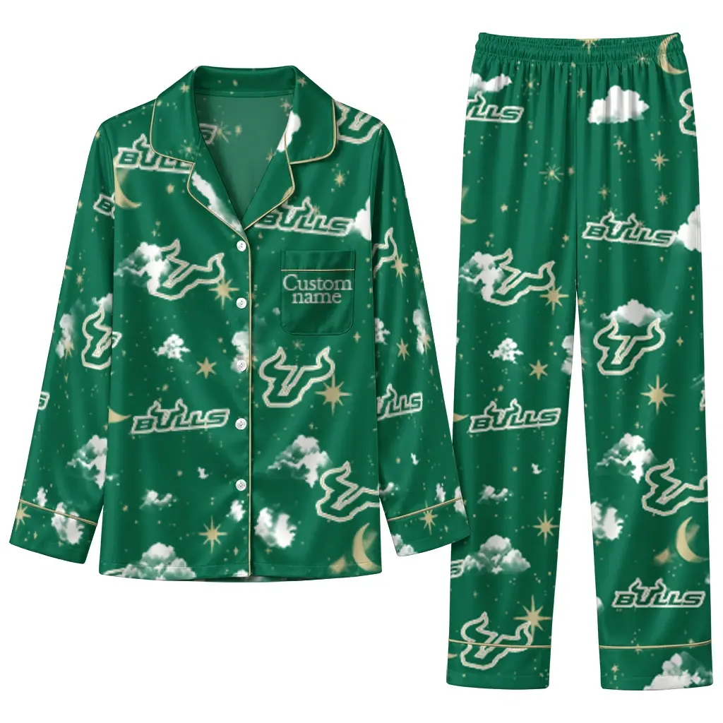 South Florida Bulls Long Pajama Set Custom Cloud Stars Green Best Selling South Florida Bulls Long Pajama Set Custom Cloud Stars Green Best Selling