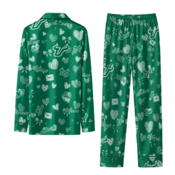 South Florida Bulls Long Pajama Set Custom Heart Charms Green Fashion Forward
