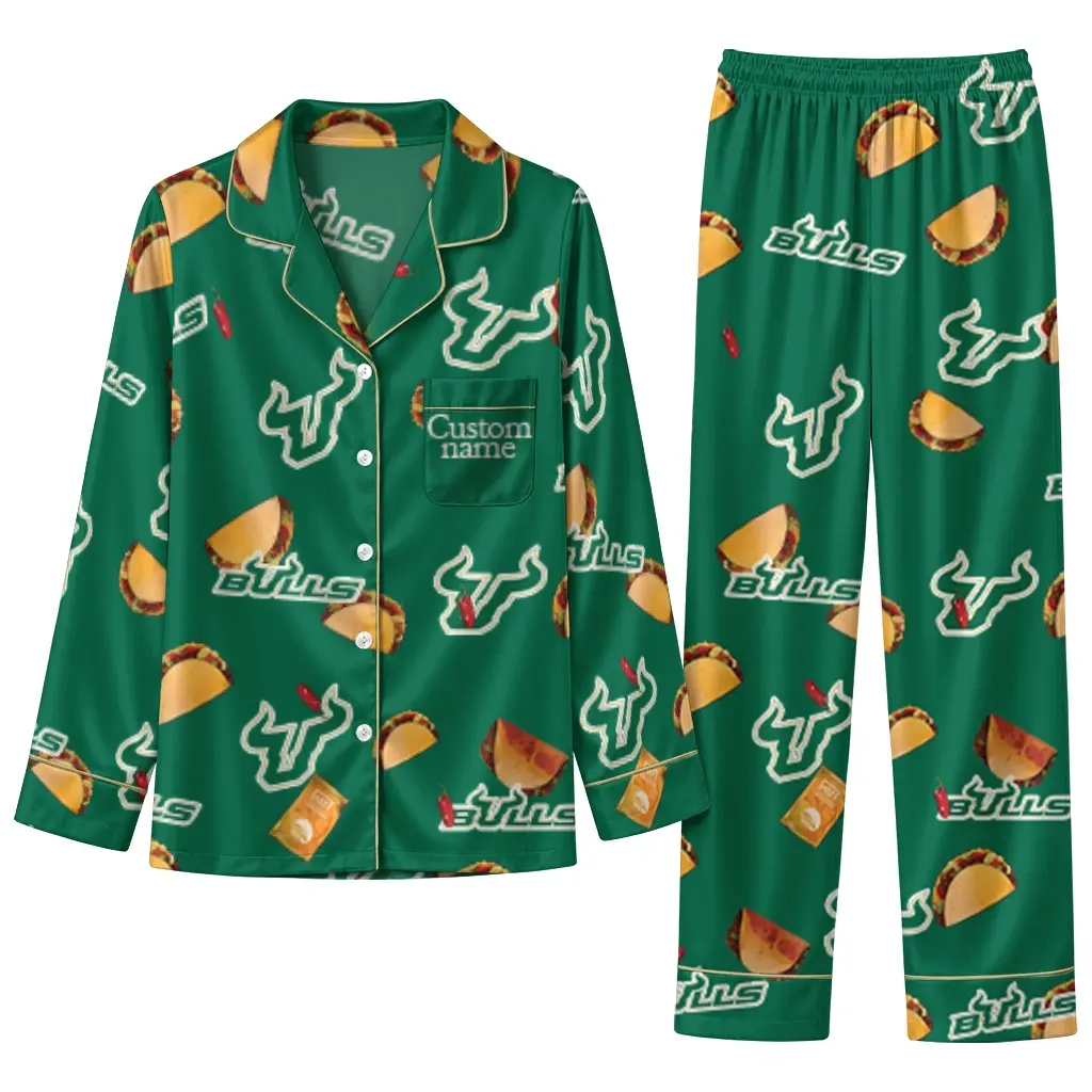 South Florida Bulls Long Pajama Set Custom Snack Scatter Green Best Selling South Florida Bulls Long Pajama Set Custom Snack Scatter Green Best Selling