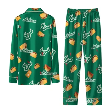 South Florida Bulls Long Pajama Set Custom Snack Scatter Green Fashion Forward