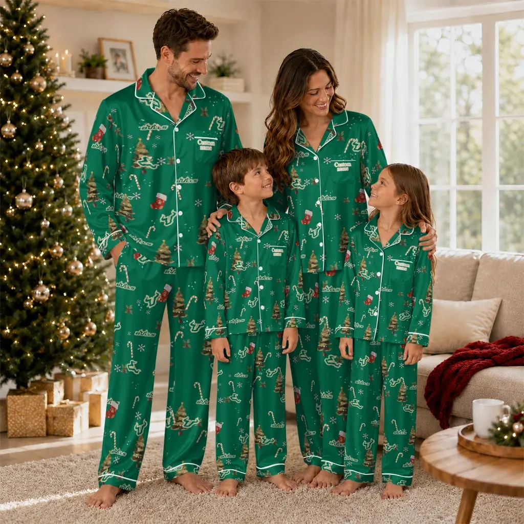 South Florida Bulls Long Pajama Set Custom Sprig Scatter Green Latest Model South Florida Bulls Long Pajama Set Custom Sprig Scatter Green Latest Model