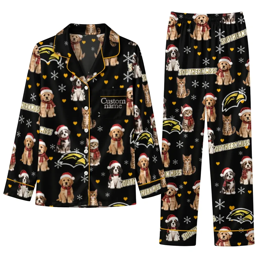 Southern Miss Golden Eagles Long Pajama Set Customized Animal Scatter Black Best Selling Southern Miss Golden Eagles Long Pajama Set Customized Animal Scatter Black Best Selling