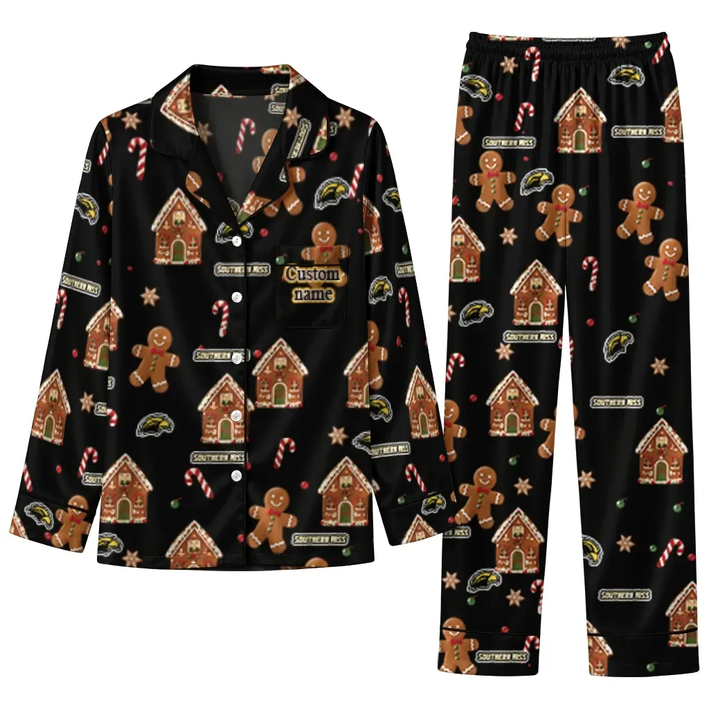 Southern Miss Golden Eagles Long Pajama Set Customized Candy Scatter Black Best Selling Southern Miss Golden Eagles Long Pajama Set Customized Candy Scatter Black Best Selling