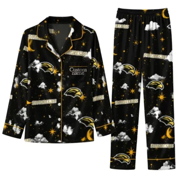 Southern Miss Golden Eagles Long Pajama Set Customized Cloud Stars Black Best Selling