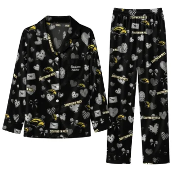 Southern Miss Golden Eagles Long Pajama Set Customized Heart Charms Black Best Selling