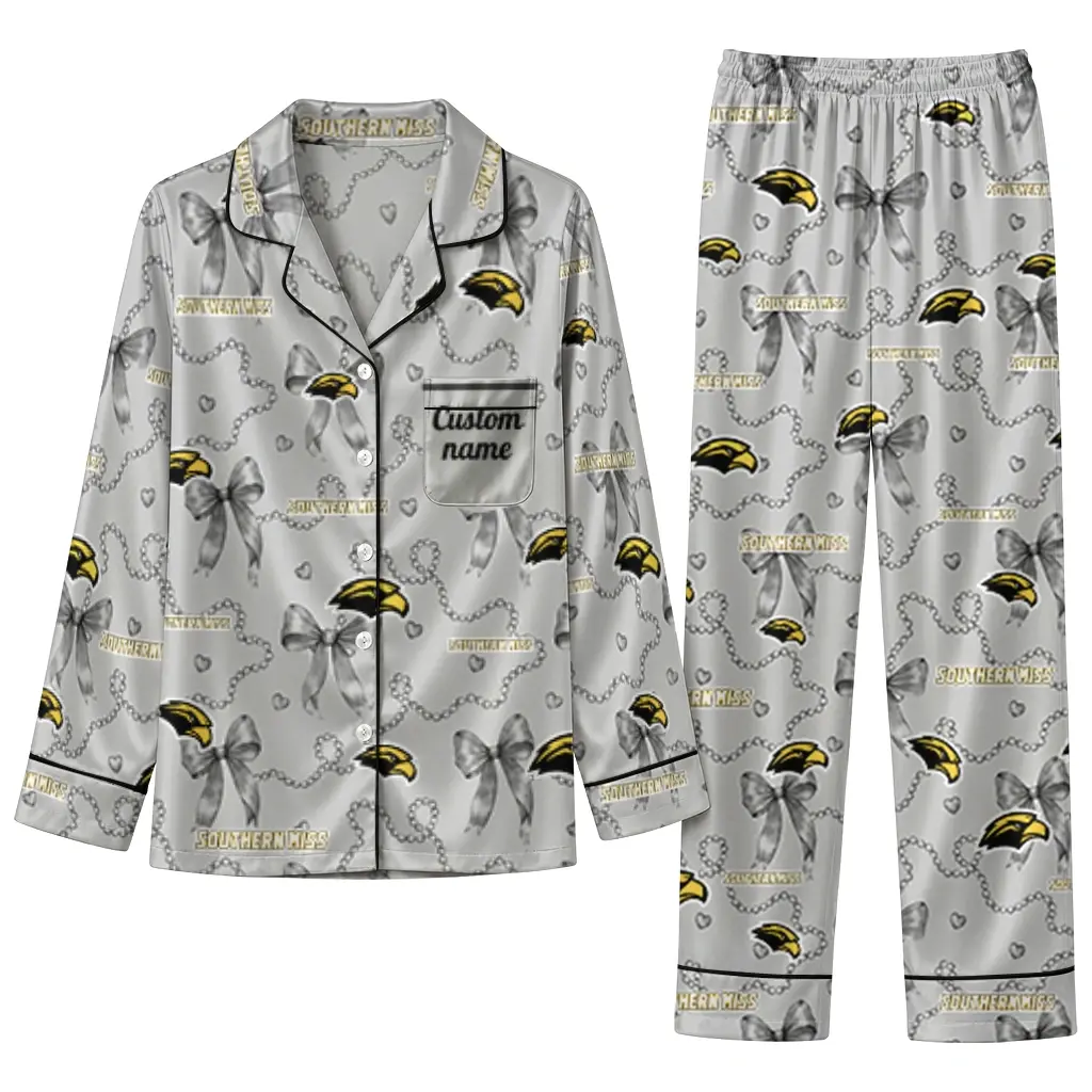 Southern Miss Golden Eagles Long Pajama Set Customized Ribbon Chains Black Best Selling Southern Miss Golden Eagles Long Pajama Set Customized Ribbon Chains Black Best Selling