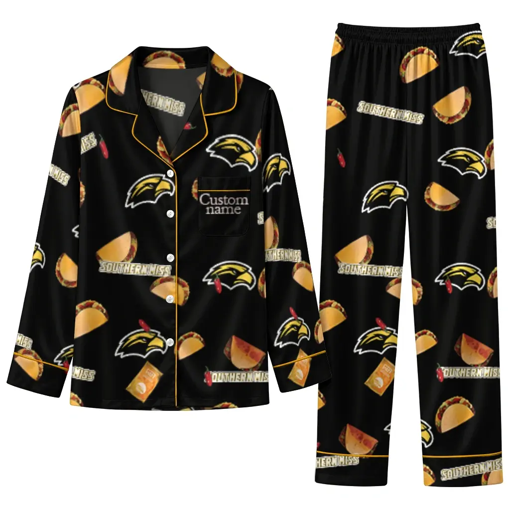 Southern Miss Golden Eagles Long Pajama Set Customized Snack Scatter Black Best Selling Southern Miss Golden Eagles Long Pajama Set Customized Snack Scatter Black Best Selling