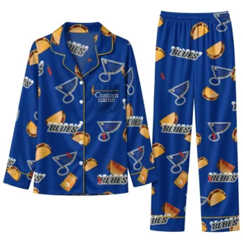 St Louis Blues Long Pajama Set Customized Snack Scatter Blue Best Selling