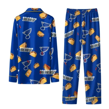 St Louis Blues Long Pajama Set Customized Snack Scatter Blue Fashion Forward