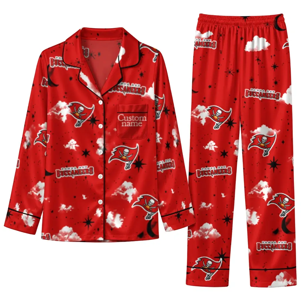 Tampa Bay Buccaneers Long Pajama Set Customized Cloud Stars Red Best Selling Tampa Bay Buccaneers Long Pajama Set Customized Cloud Stars Red Best Selling