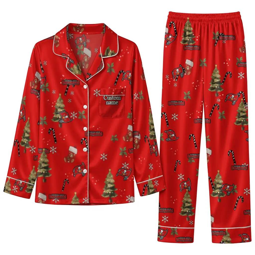 Tampa Bay Buccaneers Long Pajama Set Customized Sprig Scatter Red Best Selling Tampa Bay Buccaneers Long Pajama Set Customized Sprig Scatter Red Best Selling