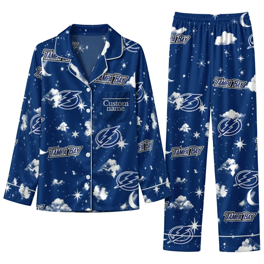 Tampa Bay Lightning Long Pajama Set Custom Cloud Stars Blue Best Selling Tampa Bay Lightning Long Pajama Set Custom Cloud Stars Blue Best Selling
