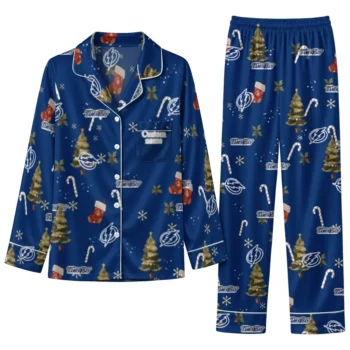 Tampa Bay Lightning Long Pajama Set Custom Sprig Scatter Blue Best Selling