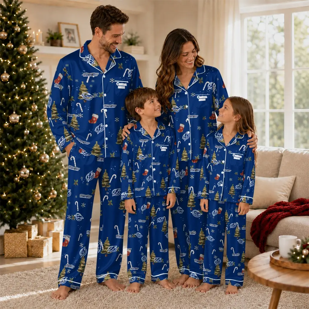 Tampa Bay Lightning Long Pajama Set Custom Sprig Scatter Blue Latest Model Tampa Bay Lightning Long Pajama Set Custom Sprig Scatter Blue Latest Model