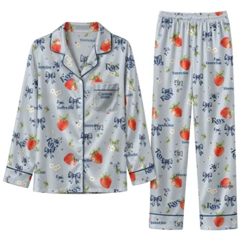 tampa bay rays long pajama set customized ribbon florals navy best selling.webp