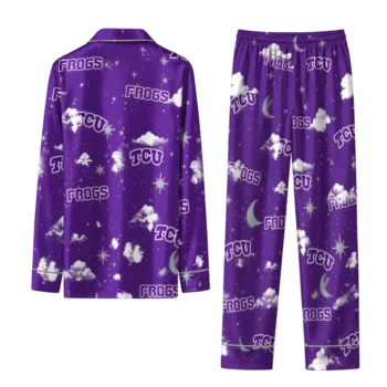 Tcu Horned Frogs Long Pajama Set Customized Cloud Stars Purple Fashion Forward