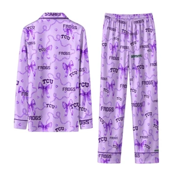 Tcu Horned Frogs Long Pajama Set Customized Ribbon Chains Purple Fashion Forward