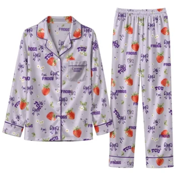Tcu Horned Frogs Long Pajama Set Customized Ribbon Florals Purple Best Selling