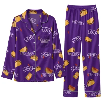 Tcu Horned Frogs Long Pajama Set Customized Snack Scatter Purple Best Selling