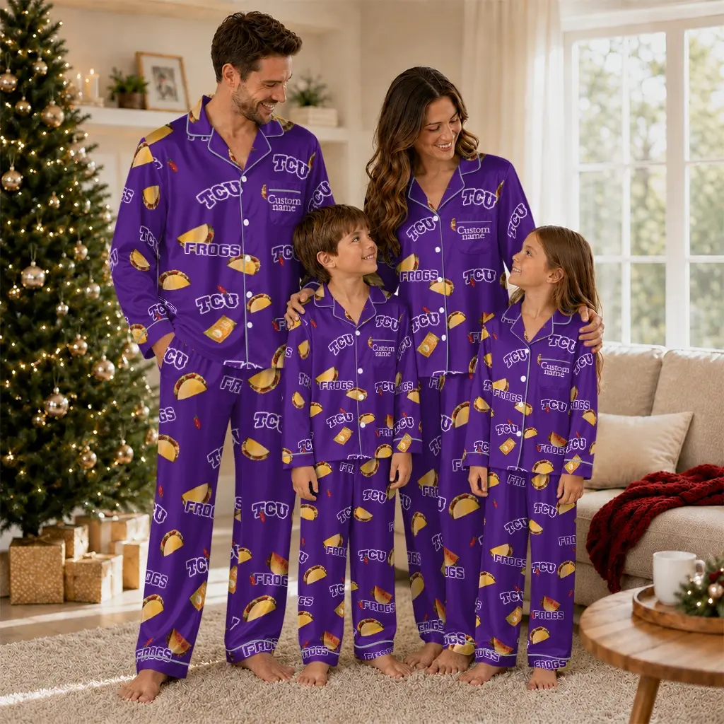 Tcu Horned Frogs Long Pajama Set Customized Snack Scatter Purple Latest Model Tcu Horned Frogs Long Pajama Set Customized Snack Scatter Purple Latest Model