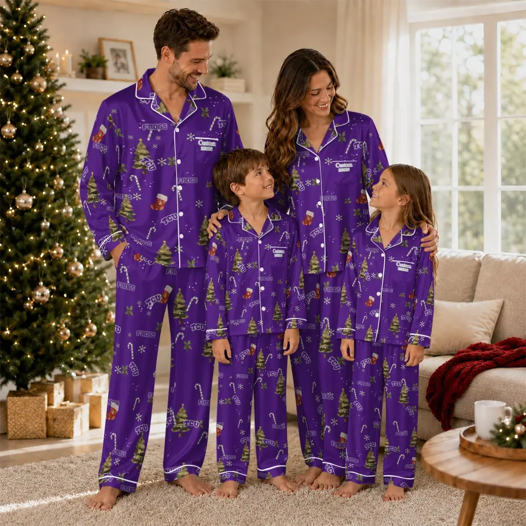 Tcu Horned Frogs Long Pajama Set Customized Sprig Scatter Purple Latest Model Tcu Horned Frogs Long Pajama Set Customized Sprig Scatter Purple Latest Model