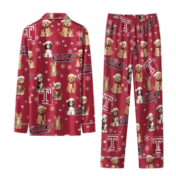 Temple Owls Long Pajama Set Customized Animal Scatter Red Fashion Forward