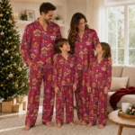 Temple Owls Long Pajama Set Customized Candy Scatter Red Best Selling
