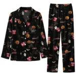 Temple Owls Long Pajama Set Customized Icon Confetti Black Best Selling