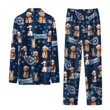 Tennessee Titans Long Pajama Set Custom Animal Scatter Navy Fashion Forward