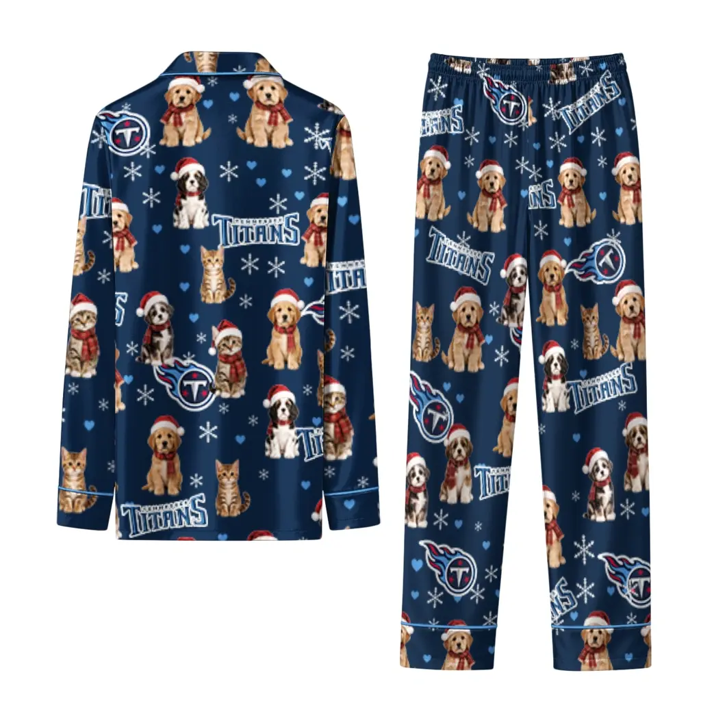 Tennessee Titans Long Pajama Set Custom Animal Scatter Navy Fashion Forward Tennessee Titans Long Pajama Set Custom Animal Scatter Navy Fashion Forward