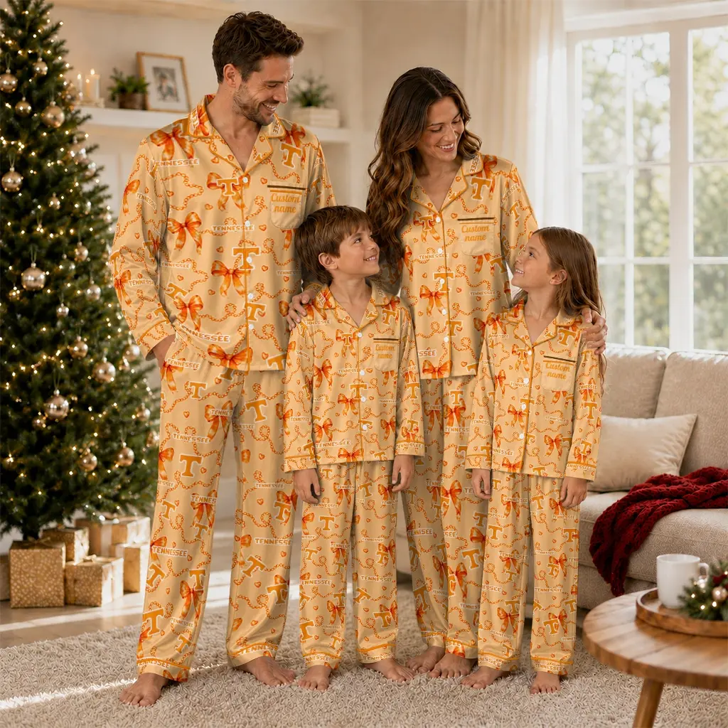 Tennessee Volunteers Long Pajama Set Personalized Ribbon Chains Orange Latest Model Tennessee Volunteers Long Pajama Set Personalized Ribbon Chains Orange Latest Model