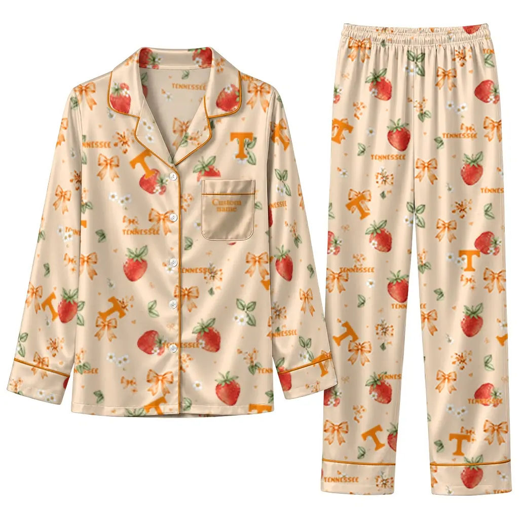 Tennessee Volunteers Long Pajama Set Personalized Ribbon Florals Orange Best Selling Tennessee Volunteers Long Pajama Set Personalized Ribbon Florals Orange Best Selling