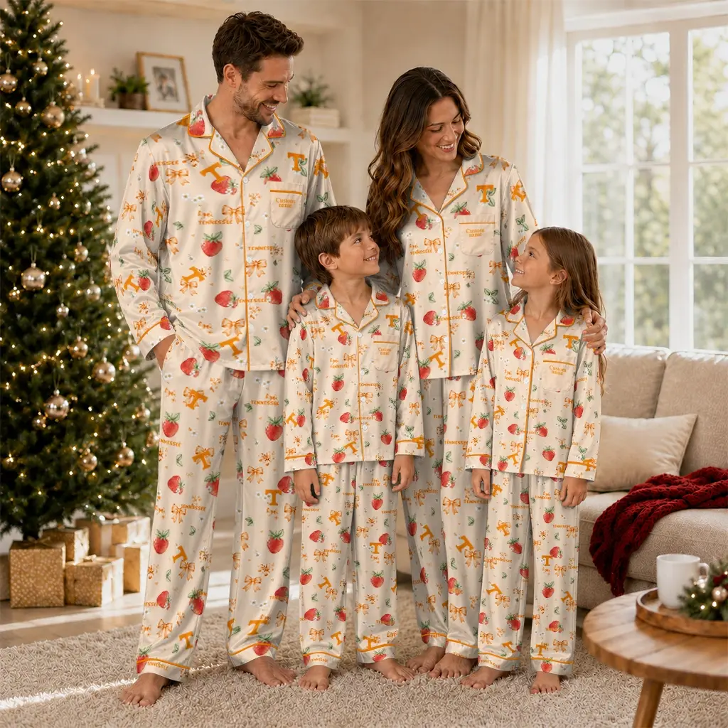 Tennessee Volunteers Long Pajama Set Personalized Ribbon Florals Orange Latest Model Tennessee Volunteers Long Pajama Set Personalized Ribbon Florals Orange Latest Model