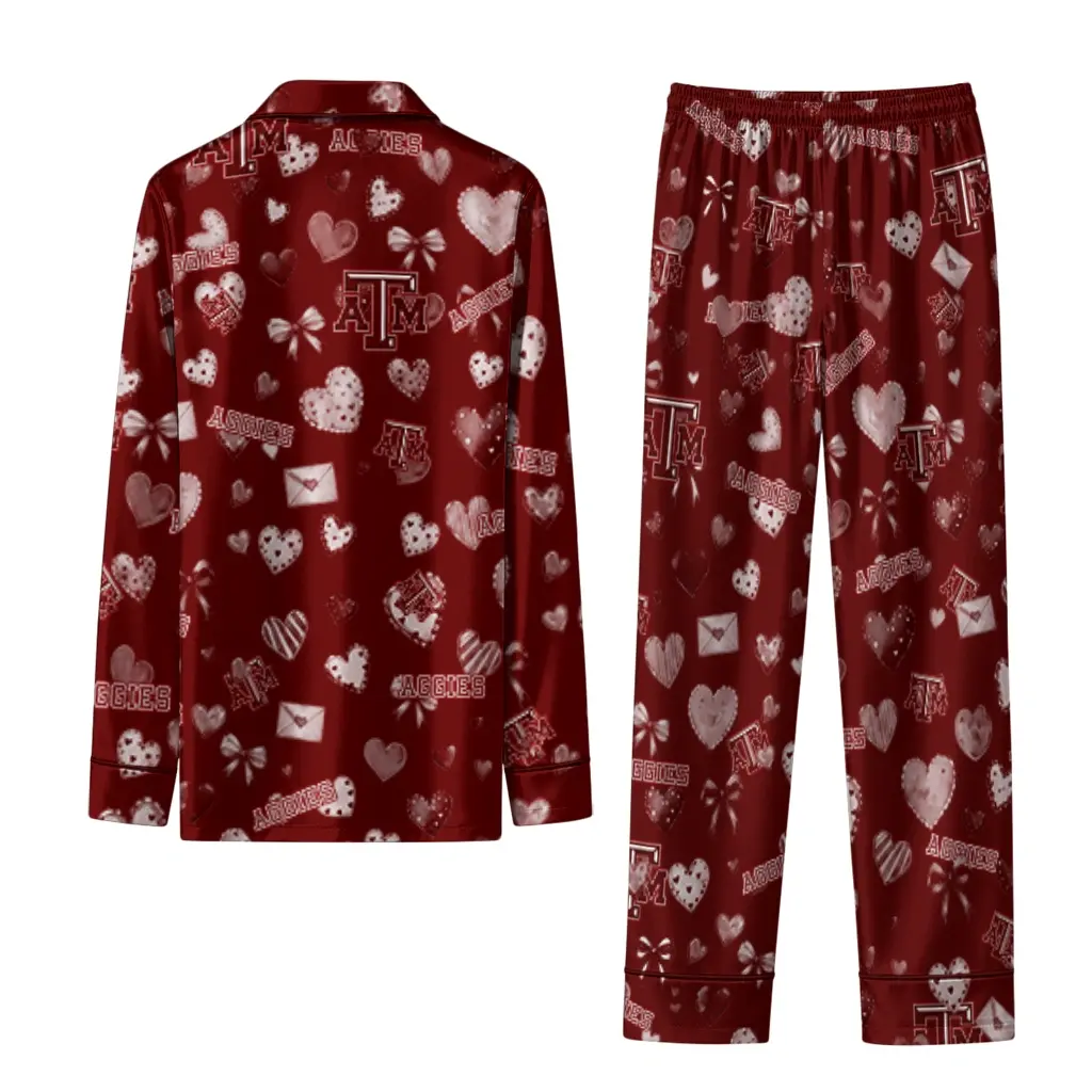 Texas Am Aggies Long Pajama Set Custom Heart Charms Maroon Fashion Forward Texas Am Aggies Long Pajama Set Custom Heart Charms Maroon Fashion Forward