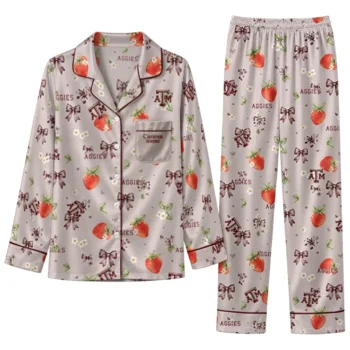 Texas Am Aggies Long Pajama Set Custom Ribbon Florals Maroon Best Selling