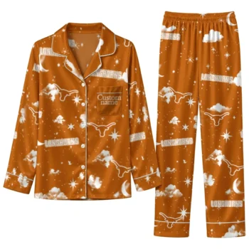 Texas Longhorns Long Pajama Set Personalized Cloud Stars Orange Best Selling