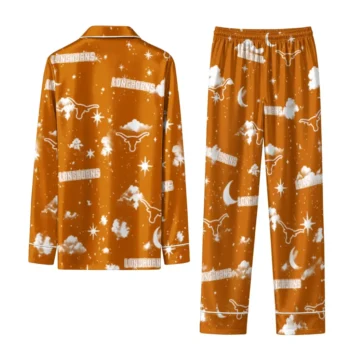 Texas Longhorns Long Pajama Set Personalized Cloud Stars Orange Fashion Forward