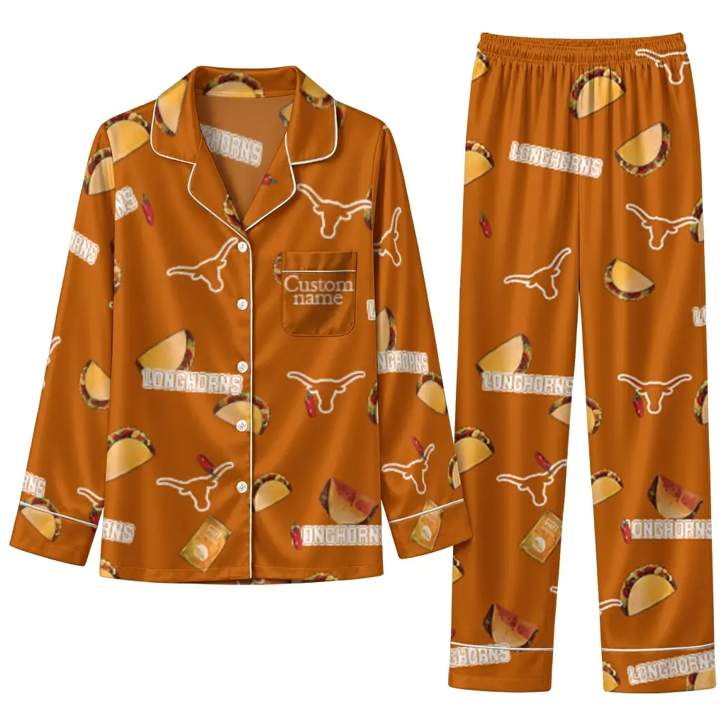 Texas Longhorns Long Pajama Set Personalized Snack Scatter Orange Best Selling Texas Longhorns Long Pajama Set Personalized Snack Scatter Orange Best Selling