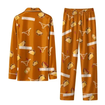 Texas Longhorns Long Pajama Set Personalized Snack Scatter Orange Fashion Forward