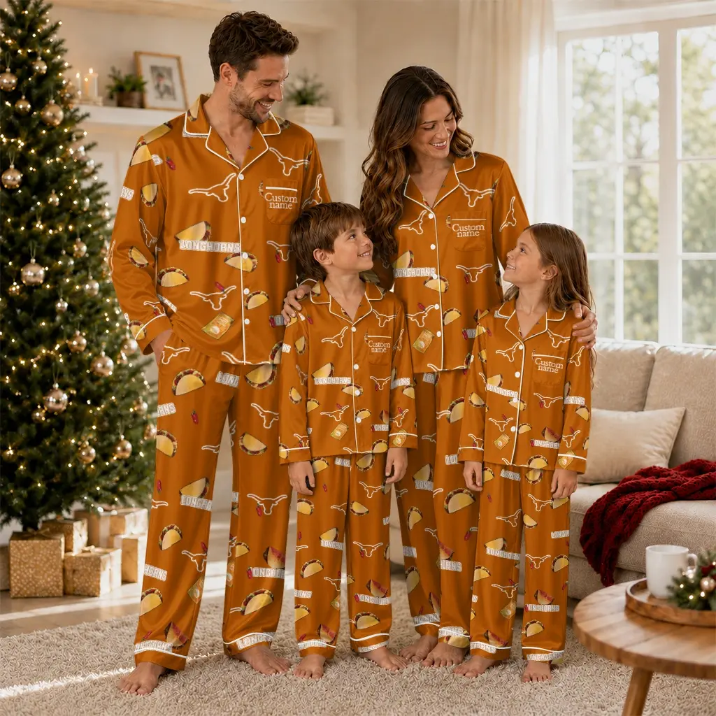Texas Longhorns Long Pajama Set Personalized Snack Scatter Orange Latest Model Texas Longhorns Long Pajama Set Personalized Snack Scatter Orange Latest Model