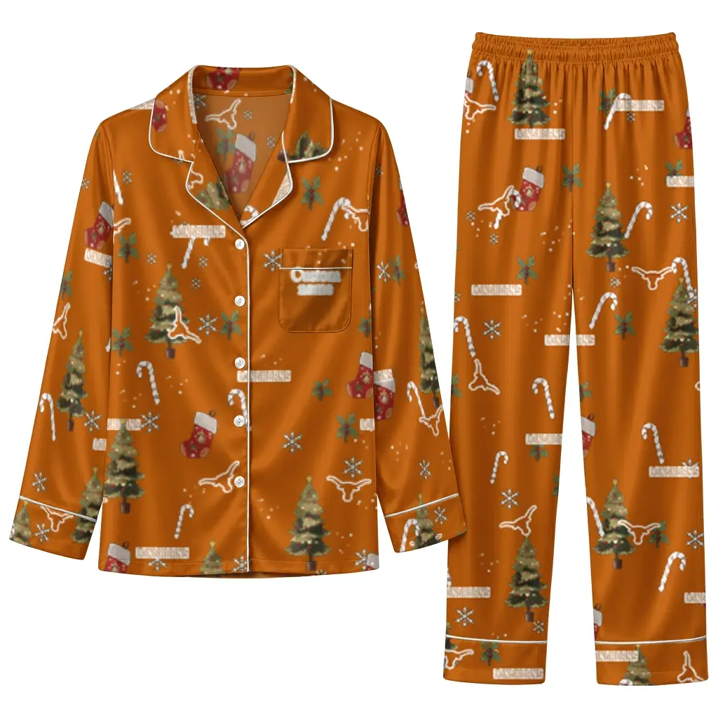 Texas Longhorns Long Pajama Set Personalized Sprig Scatter Orange Best Selling Texas Longhorns Long Pajama Set Personalized Sprig Scatter Orange Best Selling
